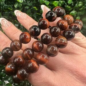 10mm Red Tigers Eye Beaded Bracelet